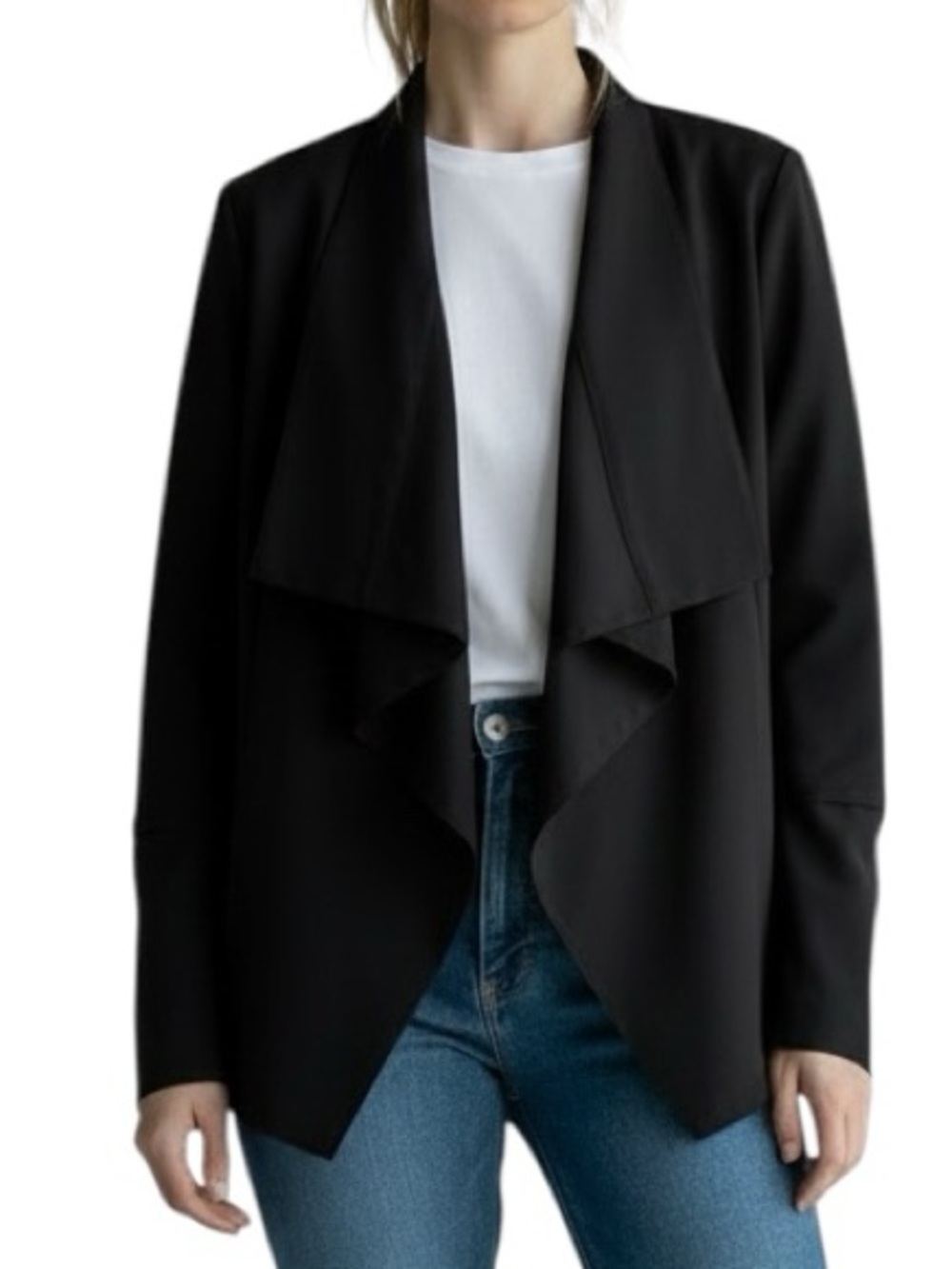 Sarah Pacini black wool waterfall front open blazer excellent condition
